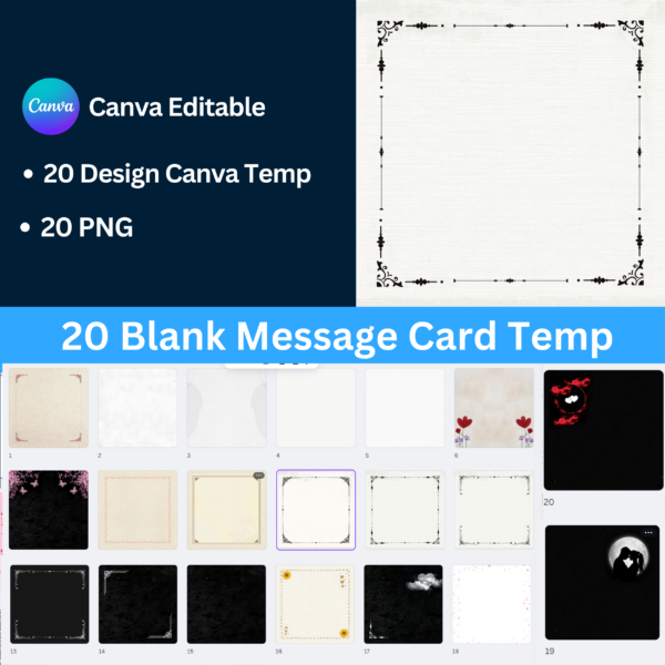 20 Valentine Blank Message Card Background –Fully Editable in Canva!